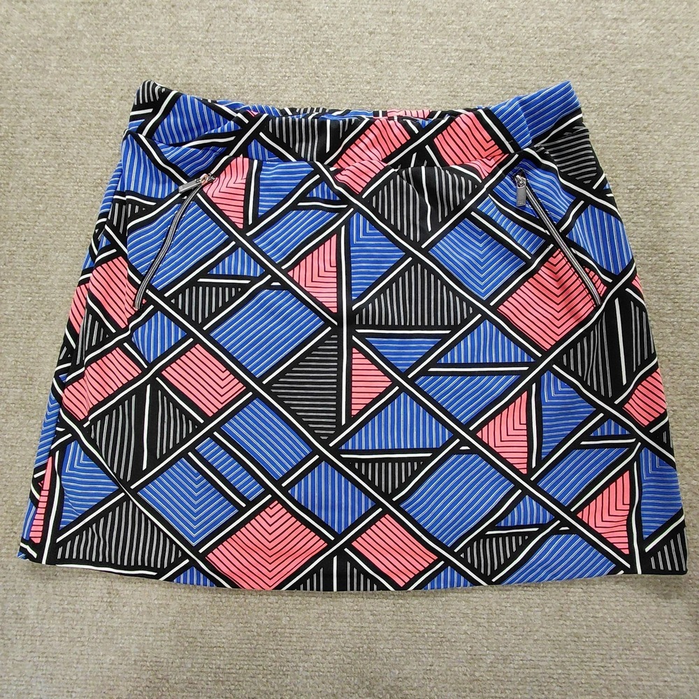 Tail Athleisure MEDIUM Skort Blue Black Coral Geometric Golf Skirt Zip Pockets